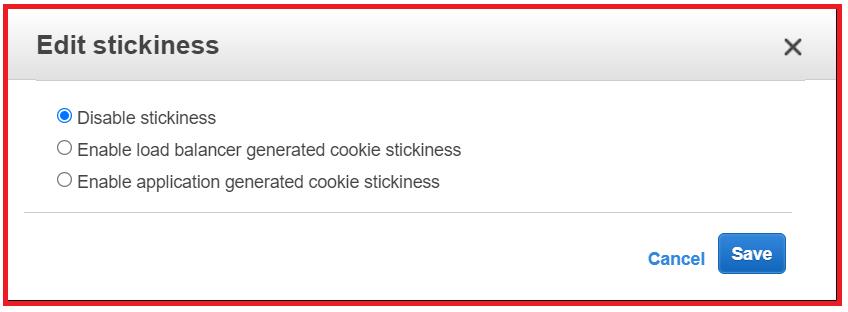 Picture showing a popup window for enabling sticky session